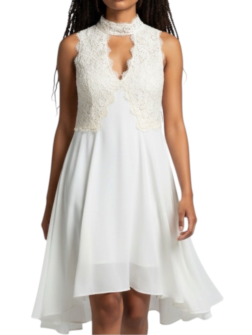 Loveriche Sheer White W Lace Boho Cottage Coastal Cowgirl Dress NWT Size L